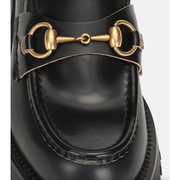 Gucci Cordovan Black Leather Horsebit Lug Sole Flat Platform Creeper Loafer 42 - Picture 9 of 16